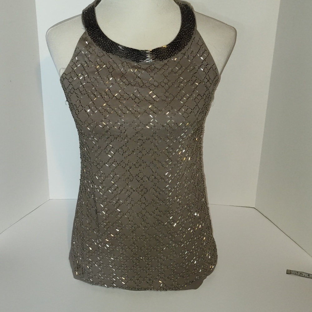 INC  Sleevelees Grey  Shiny Beaded Top Size medium